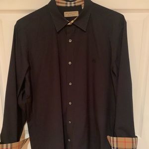 Burberry men / man long sleeve shirt size L large casual button down shirt black